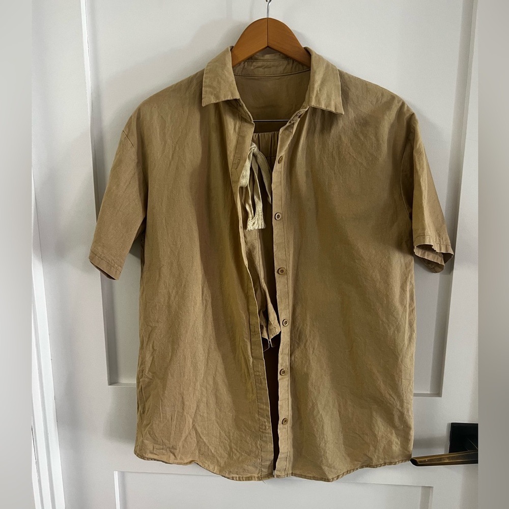 Woven khaki safari sort sleeve and short matching set